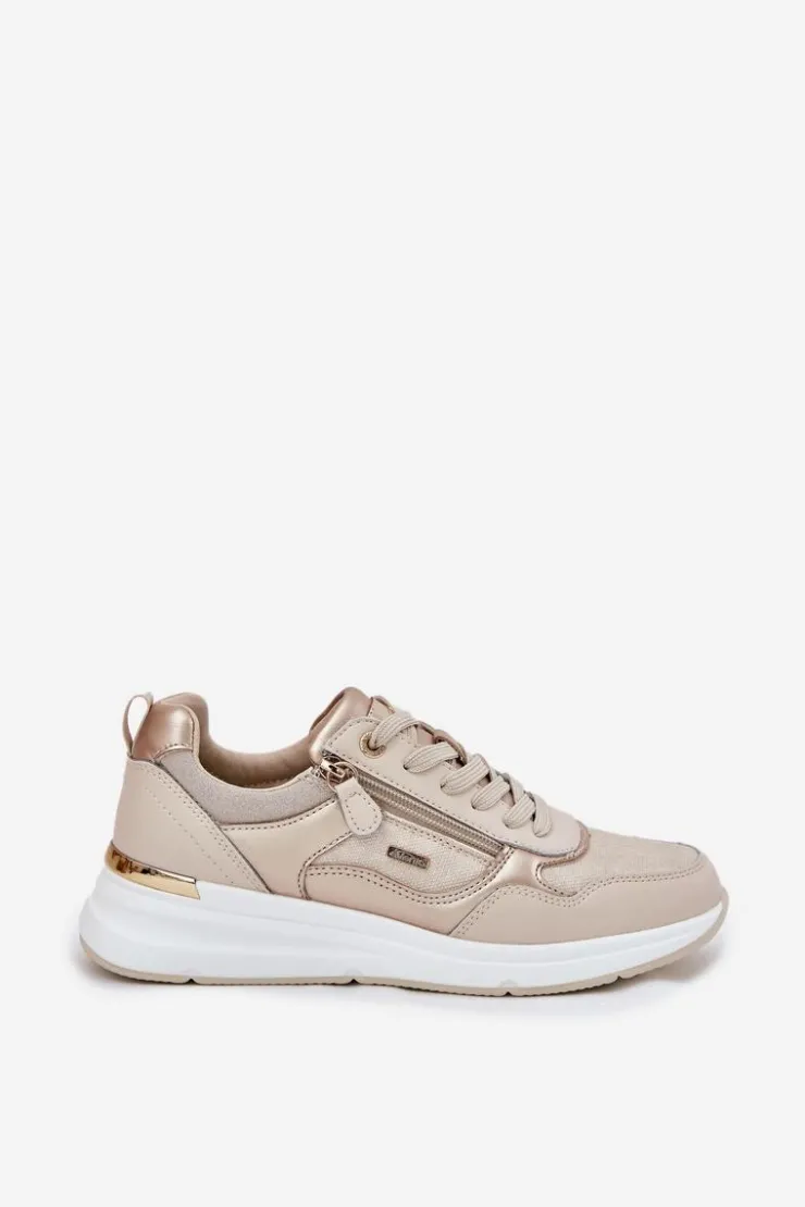 Evento Sneakersy Damskie*Skórzane Buty Sportowe Sneakersy Damskie Z Zamkiem Beżowe Lilimia