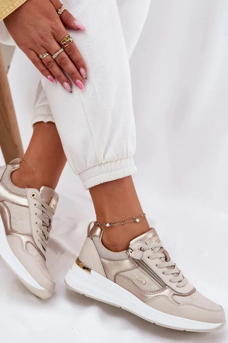 Evento Sneakersy Damskie*Skórzane Buty Sportowe Sneakersy Damskie Z Zamkiem Beżowe Lilimia
