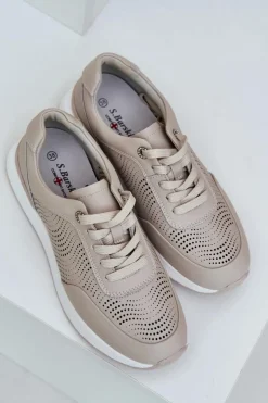 Damskie buty S.Barski Buty Sportowe Na Platformie|Sneakersy Damskie*Skórzane Buty Sportowe Sneakersy Damskie S.Barski LR51-551 Beżowe Beżowy