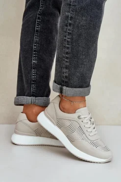 Damskie buty S.Barski Buty Sportowe Na Platformie|Sneakersy Damskie*Skórzane Buty Sportowe Sneakersy Damskie S.Barski LR51-551 Beżowe Beżowy