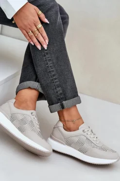 Damskie buty S.Barski Buty Sportowe Na Platformie|Sneakersy Damskie*Skórzane Buty Sportowe Sneakersy Damskie S.Barski LR51-551 Beżowe Beżowy