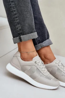 Damskie buty S.Barski Buty Sportowe Na Platformie|Sneakersy Damskie*Skórzane Buty Sportowe Sneakersy Damskie S.Barski LR51-551 Beżowe Beżowy