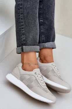 Damskie buty S.Barski Buty Sportowe Na Platformie|Sneakersy Damskie*Skórzane Buty Sportowe Sneakersy Damskie S.Barski LR51-551 Beżowe Beżowy