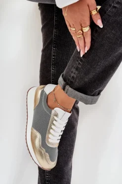 Damskie buty S.Barski Skórzane Buty Sportowe Sneakersy Damskie D&A LR51-847 Złote