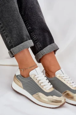 Damskie buty S.Barski Skórzane Buty Sportowe Sneakersy Damskie D&A LR51-847 Złote