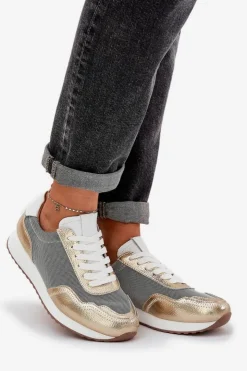 Damskie buty S.Barski Skórzane Buty Sportowe Sneakersy Damskie D&A LR51-847 Złote