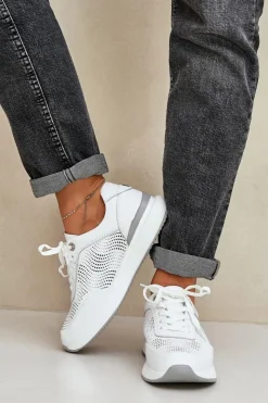 Damskie Damskie buty S.Barski Skórzane Buty Sportowe Sneakersy Damskie S.Barski LR51-551 Białe