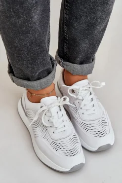 Damskie Damskie buty S.Barski Skórzane Buty Sportowe Sneakersy Damskie S.Barski LR51-551 Białe