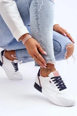 Boto Buty Sportowe Na Platformie|Sneakersy Damskie*Skórzane Buty Sportowe Sznurowane Na Platformie Biało-Granatowe Merida