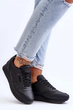 Best Boto Skórzane Buty Sportowe Sznurowane Na Platformie Czarne Merida