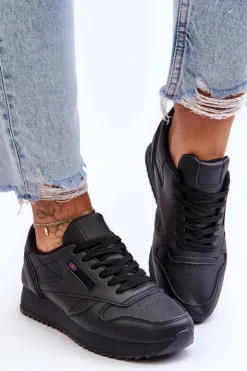 Best Boto Skórzane Buty Sportowe Sznurowane Na Platformie Czarne Merida
