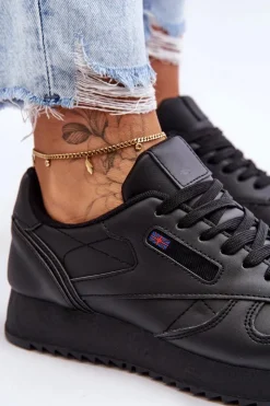 Best Boto Skórzane Buty Sportowe Sznurowane Na Platformie Czarne Merida