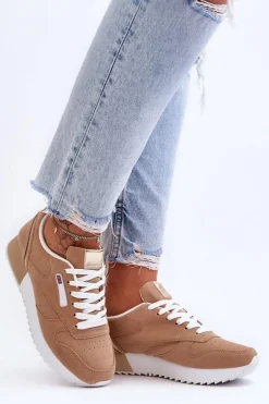 Boto Buty Sportowe Na Platformie|Sneakersy Damskie*Skórzane Buty Sportowe Sznurowane Na Platformie Beżowe Merida