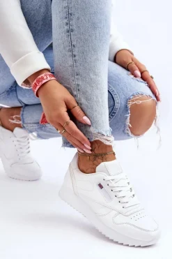 Damskie Boto Skórzane Buty Sportowe Sznurowane Na Platformie Białe Merida