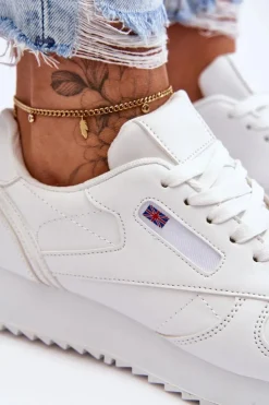 Damskie Boto Skórzane Buty Sportowe Sznurowane Na Platformie Białe Merida