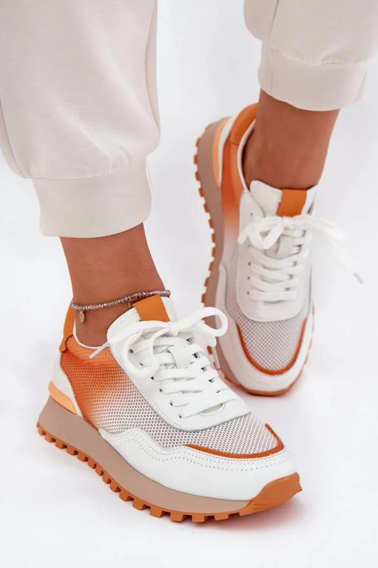 Discount Buty damskie Vinceza Skórzane Buty Sportowe Z Siateczką Damskie Vinceza 66775 Pomarańczowe Pomarańczowy