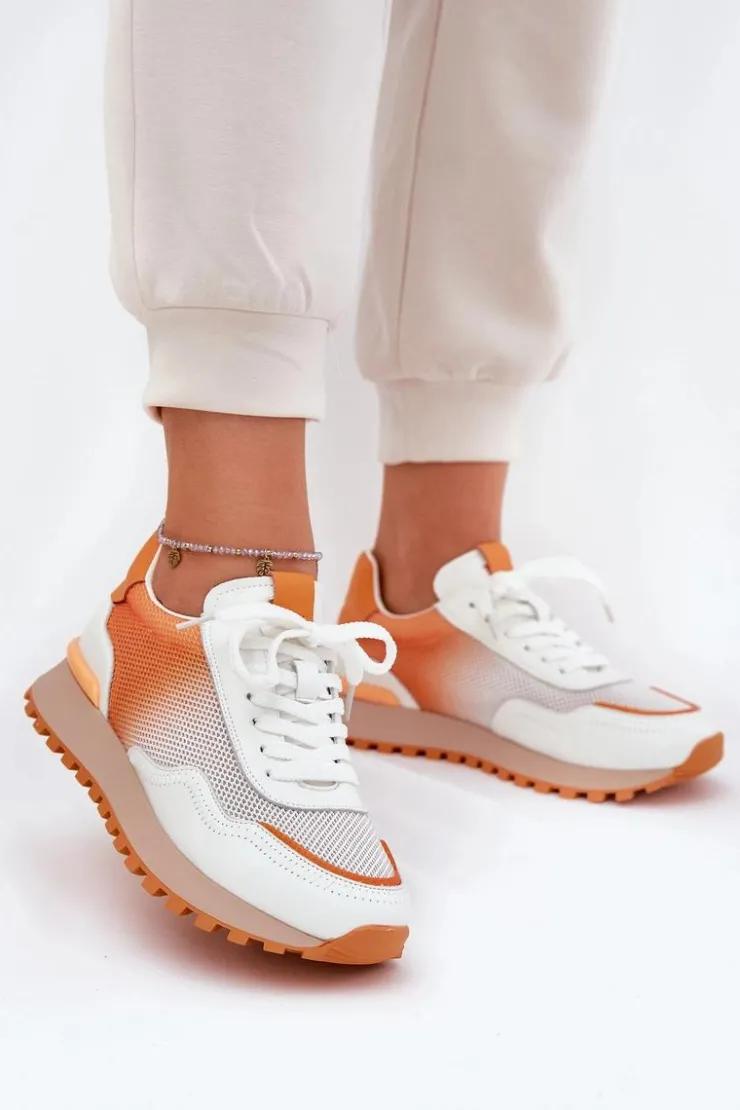 Discount Buty damskie Vinceza Skórzane Buty Sportowe Z Siateczką Damskie Vinceza 66775 Pomarańczowe Pomarańczowy