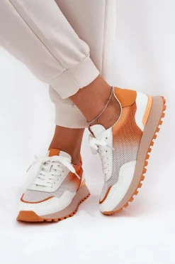 Discount Buty damskie Vinceza Skórzane Buty Sportowe Z Siateczką Damskie Vinceza 66775 Pomarańczowe Pomarańczowy