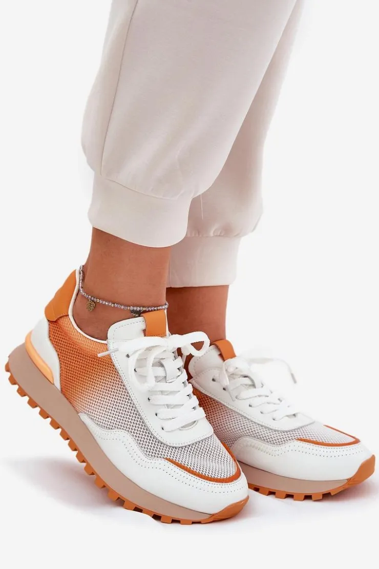 Discount Buty damskie Vinceza Skórzane Buty Sportowe Z Siateczką Damskie Vinceza 66775 Pomarańczowe Pomarańczowy