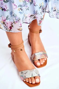 Damskie Maciejka Skórzane Błyszczące Sandały 04618-29 Rude