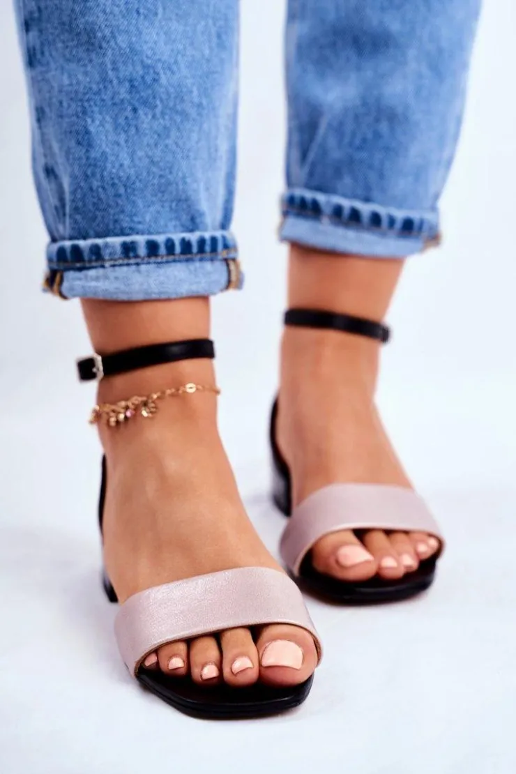 Outlet Maciejka Skórzane Błyszczące Sandały 04618-21 Czarno-Różowe