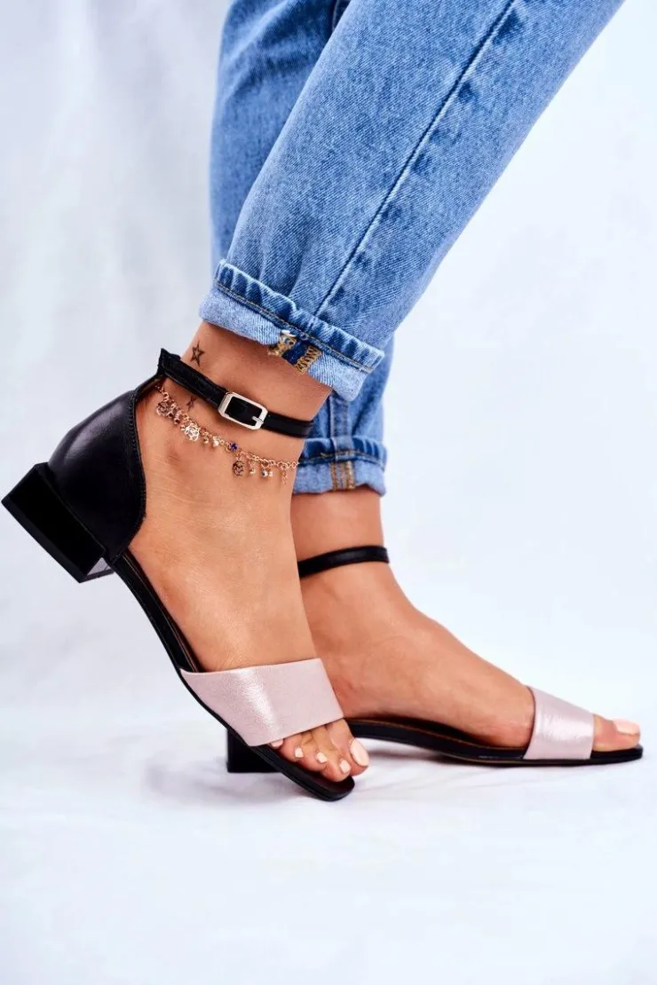 Outlet Maciejka Skórzane Błyszczące Sandały 04618-21 Czarno-Różowe