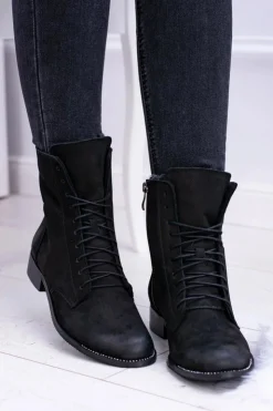 Boto Botki Sznurowane|Botki Zimowe Damskie*Skórzane Czarne Damskie Botki The Island