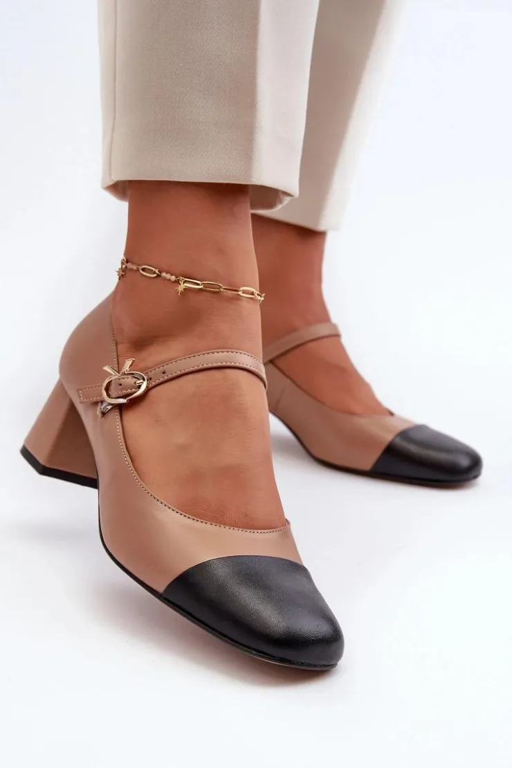 Laura Messi Czółenka Na Słupku|Czółenka Klasyczne*Skórzane Czółenka Damskie 2846 Brązowe