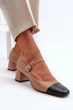 Laura Messi Czółenka Na Słupku|Czółenka Klasyczne*Skórzane Czółenka Damskie 2846 Brązowe