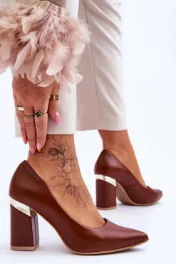 Discount Boto Skórzane Czółenka Lewski 3117 Brązowe Brązowy