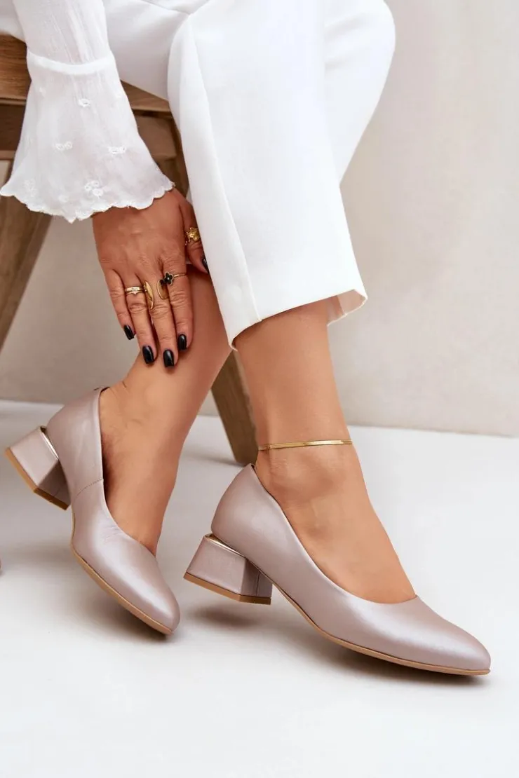 Best Boto Skórzane Czółenka Lewski 3118 Ciemnobeżowe Beżowy