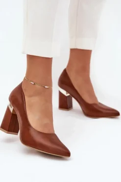 Damskie Boto Skórzane Czółenka Lewski 3117 Ciemnobrązowe