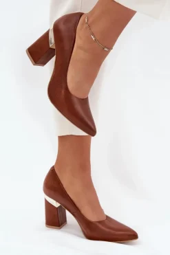 Damskie Boto Skórzane Czółenka Lewski 3117 Ciemnobrązowe