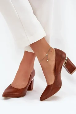 Damskie Boto Skórzane Czółenka Lewski 3117 Ciemnobrązowe