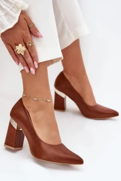 Damskie Boto Skórzane Czółenka Lewski 3117 Ciemnobrązowe