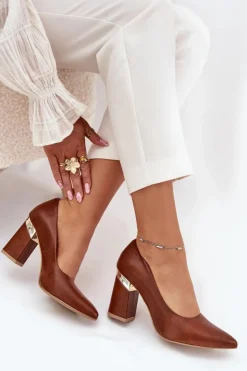 Damskie Boto Skórzane Czółenka Lewski 3117 Ciemnobrązowe