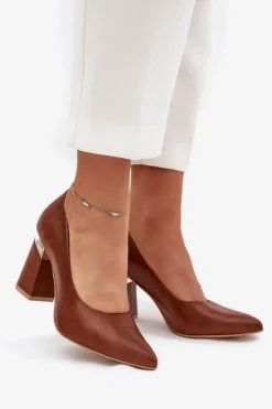 Damskie Boto Skórzane Czółenka Lewski 3117 Ciemnobrązowe