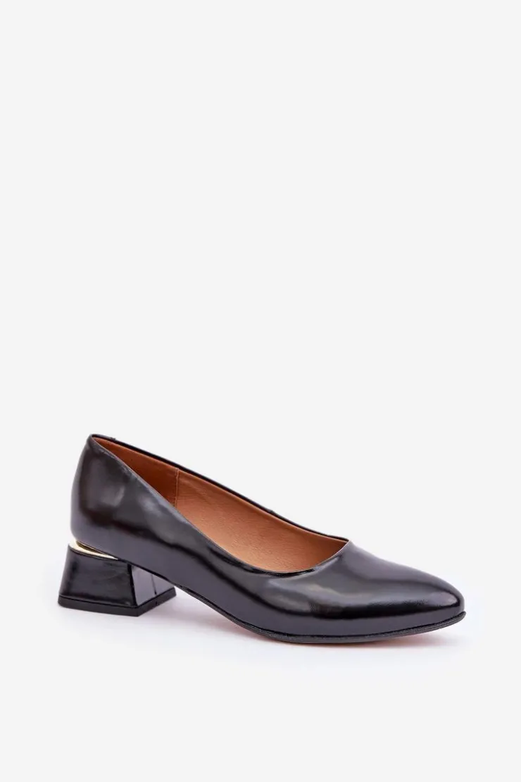 Boto Czółenka Na Słupku*Skórzane Czółenka Lewski 3118 Czarne Czarny