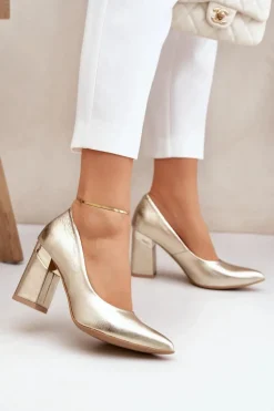 Damskie Boto Skórzane Czółenka Lewski 3117 Złote