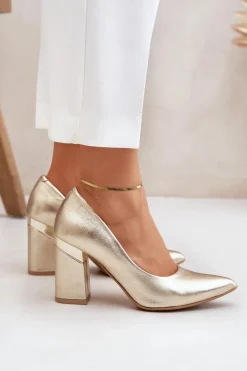 Damskie Boto Skórzane Czółenka Lewski 3117 Złote