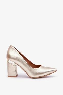 Damskie Boto Skórzane Czółenka Lewski 3117 Złote