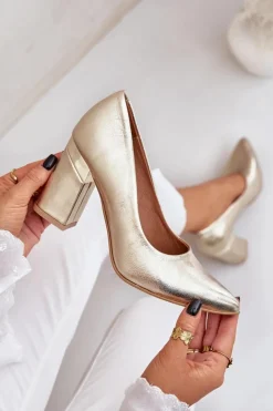 Damskie Boto Skórzane Czółenka Lewski 3117 Złote