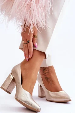 Damskie Boto Skórzane Czółenka Lewski 3117 Złote