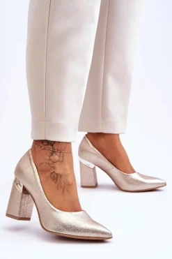 Damskie Boto Skórzane Czółenka Lewski 3117 Złote