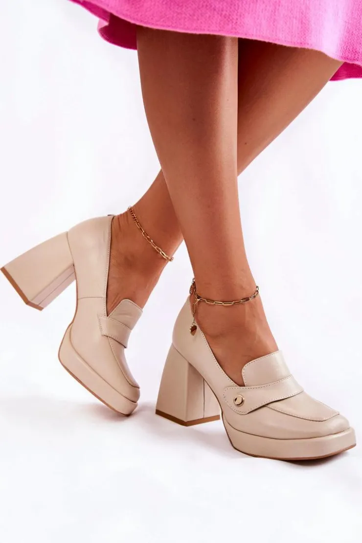 Boto Czółenka Na Platformie|Czółenka Na Słupku*Skórzane Czółenka Lewski Shoes 3195/2 Beżowe