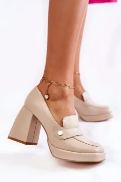 Boto Czółenka Na Platformie|Czółenka Na Słupku*Skórzane Czółenka Lewski Shoes 3195/2 Beżowe