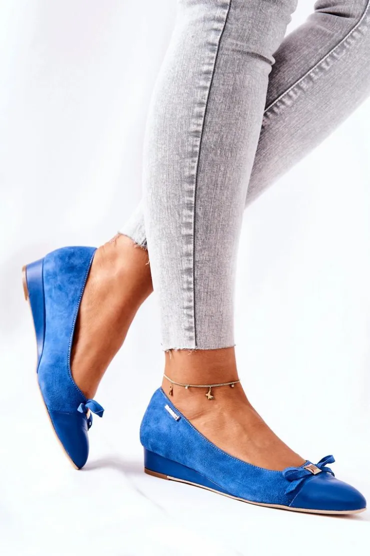 Outlet Monnari Skórzane Czółenka Na Koturnie 0590-M12 Niebieskie