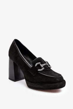 Laura Messi Czółenka Na Platformie|Czółenka Na Słupku*Skórzane Czółenka Na Masywnym Słupku 2706 Czarne