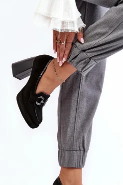 Laura Messi Czółenka Na Platformie|Czółenka Na Słupku*Skórzane Czółenka Na Masywnym Słupku 2706 Czarne