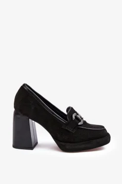 Laura Messi Czółenka Na Platformie|Czółenka Na Słupku*Skórzane Czółenka Na Masywnym Słupku 2706 Czarne